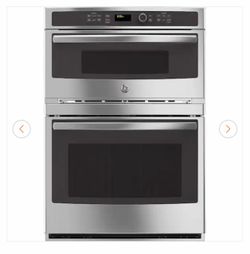 GE 30 in. Double Electric Wall Oven with Built-In Microwave in Stainless Steel