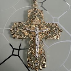 Jesus Large Gold Plated Cross Pendant 3”