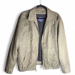 346 Brooks Brothers Mens Large Brown Cotton Zip-Up Logo Bomber 