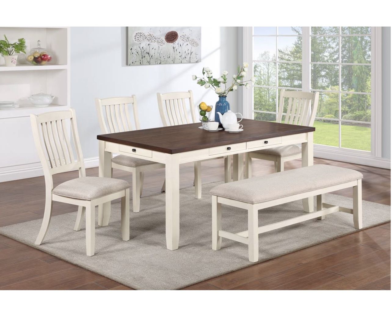 Dining Table Set 6pc 64”x36”x30”h