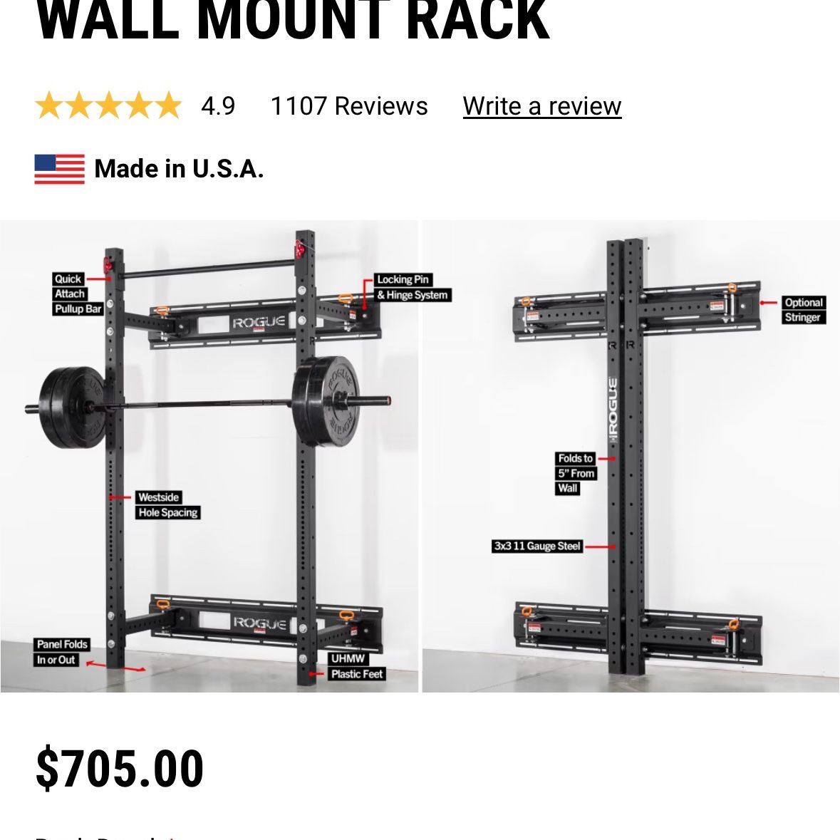 Rogue Wall mount Squat rack