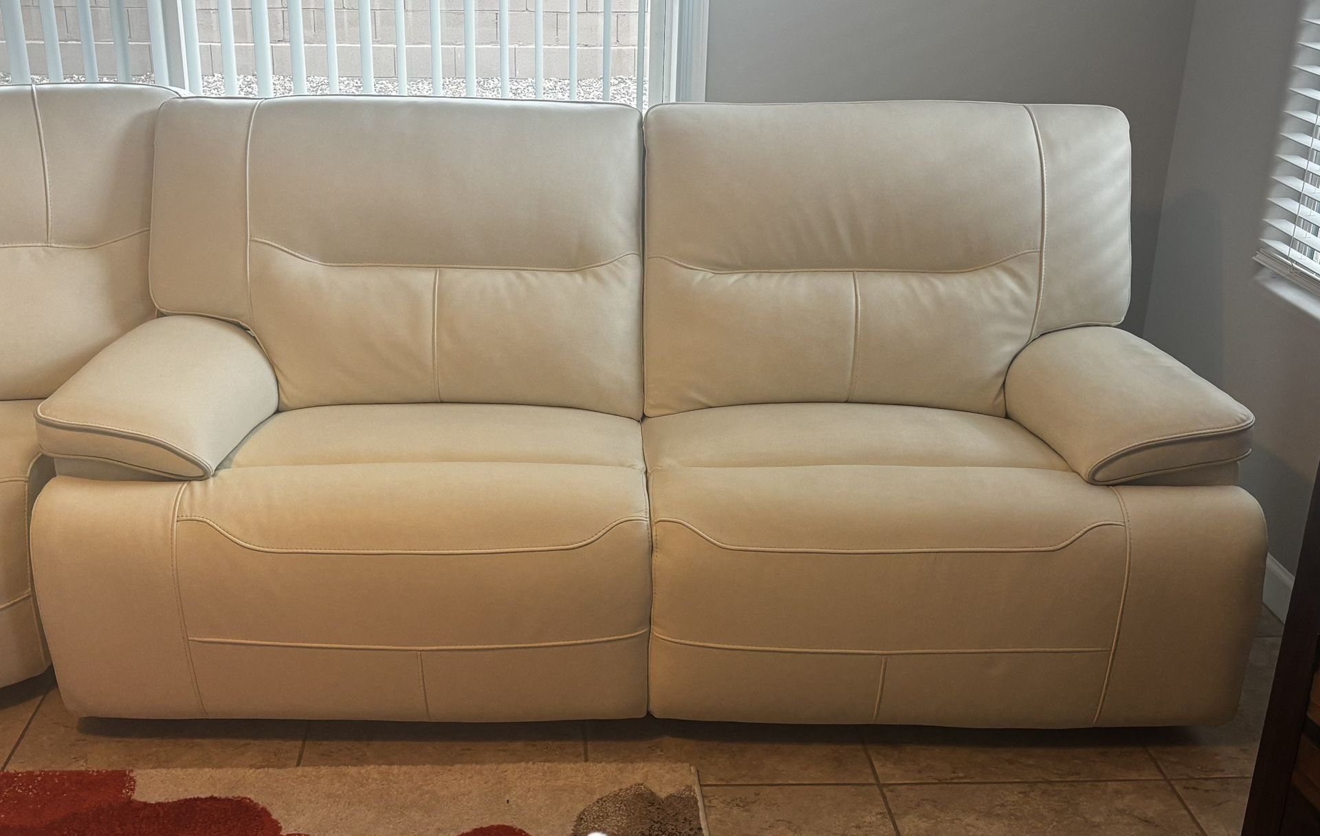 3pc Top grain Off White Leather Reclining Sectional