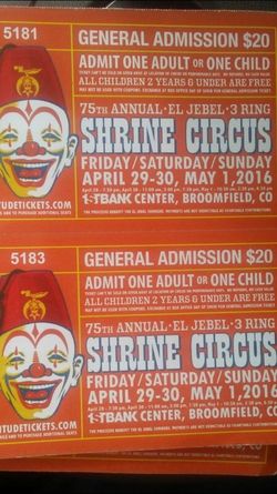 Circus tickets half price $10 each