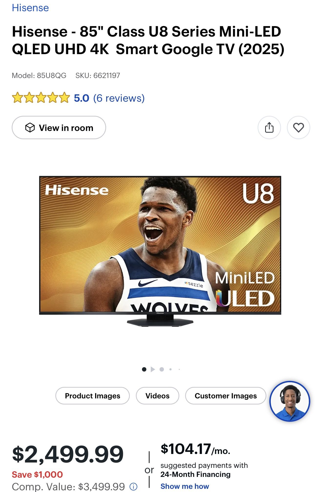 85 Inch Mini LED 2025 Hisense U8QG