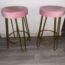 Alden Design Upholstered Velvet Counter-Height Barstool, Set of 2, Pink