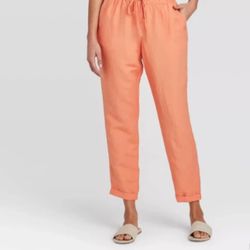 Women's High-Rise Ankle Taper Casual Pants  A New Day Linen Blend Peach Color XL