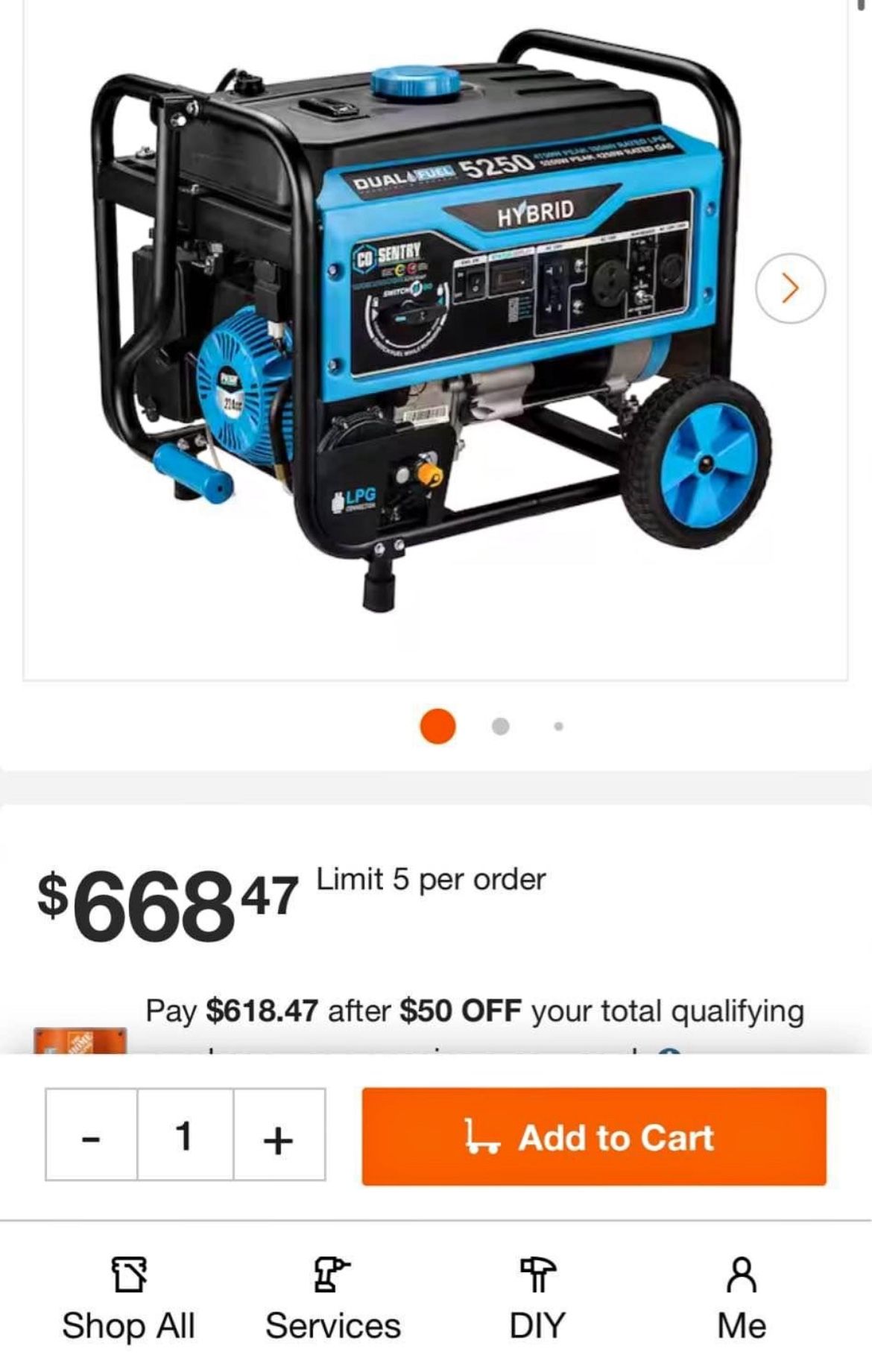 5250/4250 -Watt Dual-Fuel Gasoline and Propane with Recoil Start Portable Home Power Generator