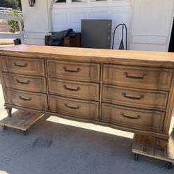 Vintage Wood Dresser With Mirror