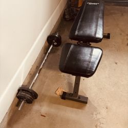 Adjustable Weight Bench With 60lb Barbell