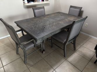 Gray Wood Dining Table Set with 4 Chairs