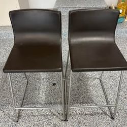Set of 2 Dark Brown Leather Bar Stools