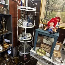 Lovely Tall Vintage Wrought Iron & Glass Shelf 