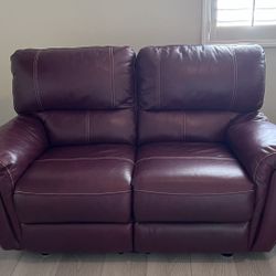 Burgundy Double Electronic Recliner Leather Couch 