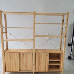 Natural wood shelf & cabinet
