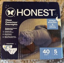 New The Honest Company Clean Conscious Overnights Diapers Size 5 (27+ lbs) 40 Count