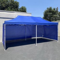 Brand New $225 Heavy Duty 10x20 ft Canopy with (4 Sidewalls), Outdoor Patio Pop Up Tent Gazebo, Blue/White 