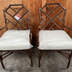 New Pacific Direct Kara 21" Fabric and Rattan Chair in Brown  (Set of 2)  