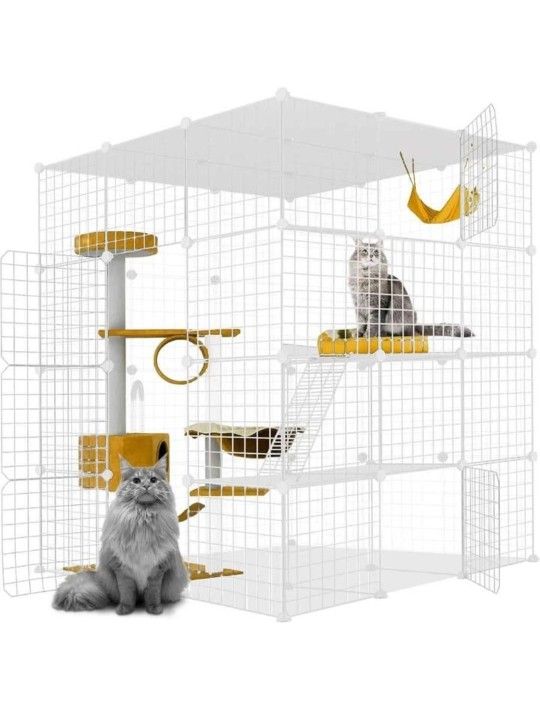 Large Cat Cage,Cat Cage Enclosure Indoor DIY Cat Playpen Detachable Metal Wire Kennels Crate Large Exercise Place Ideal, for 1-4 Cats,Ferret, Chinchil