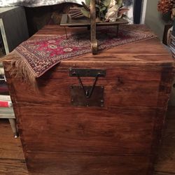 Antique Stained heavy wood box For Storage Of Blankets Or Can Be Used As Side Table 