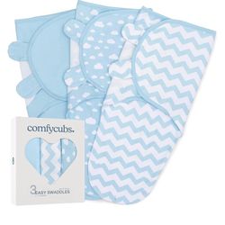 Comfy Cubs Easy Swaddle Blanket, 3 Pack - 100% Cotton Newborn Wrap, Small for 0-3 Months Infants, wi