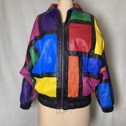 Vintage Color-Blocked Leather Jacket 