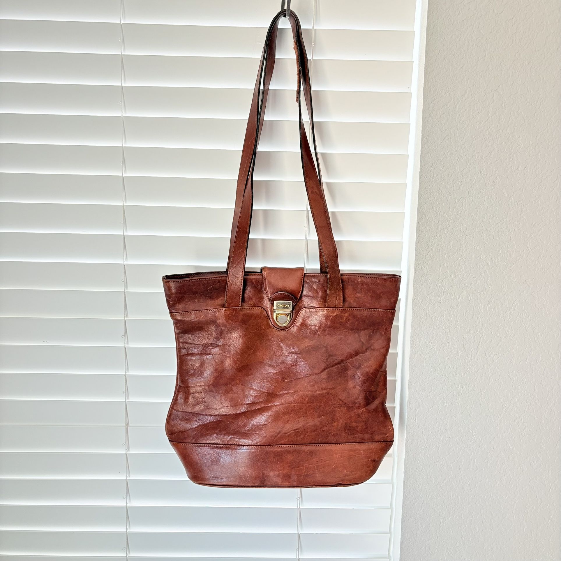 Oroton Vintage Women's Classic Top Tote Brown Australia Genuine Leather Bag