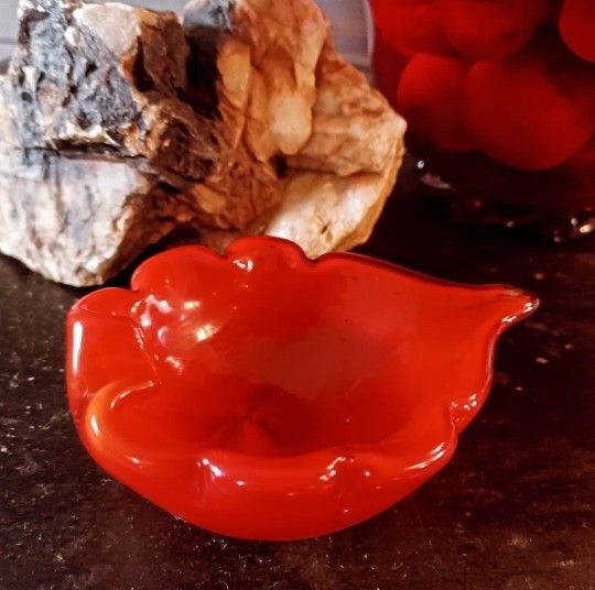 Vintage Midcentury RED art Glass Small Bowl Ashtray Handblown