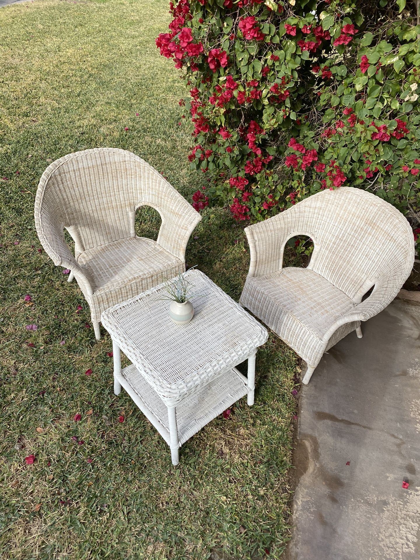 Wicker chairs and table