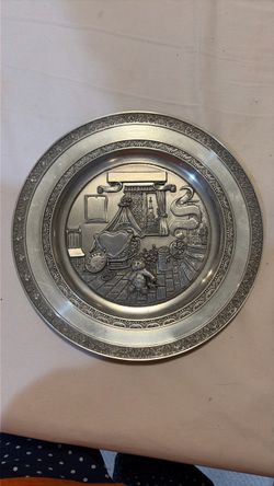 Baby pewter birth plate