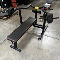 Bench Press Set Chest Press Machine with Independent Converging Arms and Dumbbell Rack 