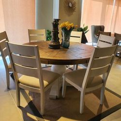 Grindleburg Light Brown/White Round Dining Room Set (Dining table and Chairs