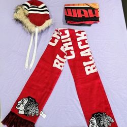 New Blackhawks Gear Gongshow Hockey Hat With Flaps Red, Flag,Scarf, Patrick Kane 8x10 Photo