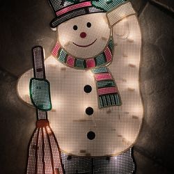 Vintage Christmas 2003 Snowman Mesh Silhouette Light Up Sculpture Window