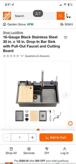 16-Gauge Black Stainless Steel 30 in. x 18 in. Drop-In Bar Sink with Pull-Out Faucet and Cutting Board