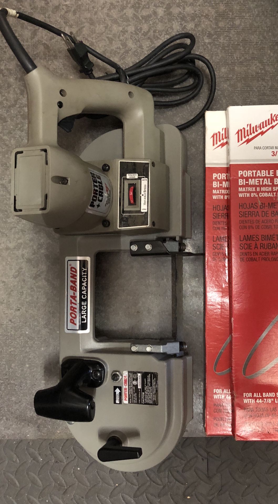Porter Cable Electric Band Saw, model-7724 Variable Speed w/2 extra blades, used twice