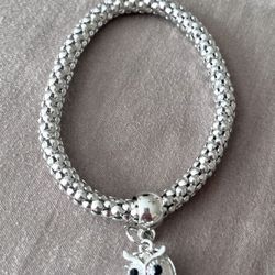 Silver Crystal Bead Bracelet With owl Charm 