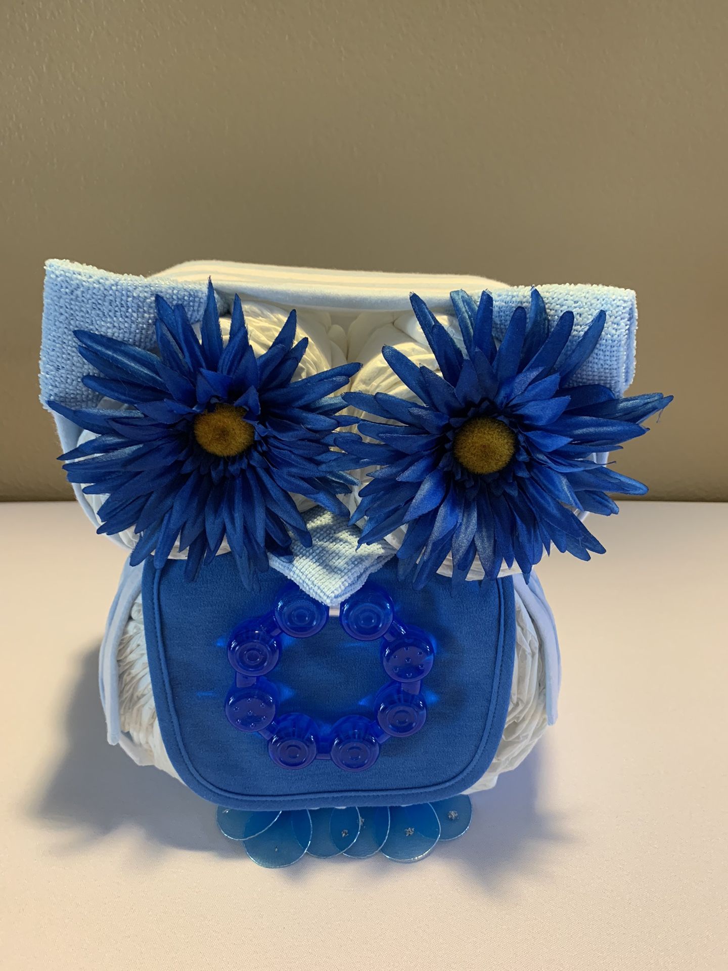 Owl Diaper Cake - Blue