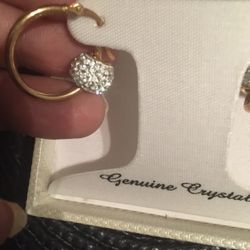 14 K over Sterling Silver Hoops With Genuine Crystal. Retail $100. NWT!