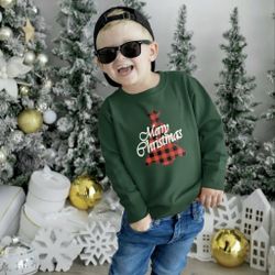  SHEIN Green Crewneck Sweatshirt with a Red & Black Plaid Christmas Tree and “Merry Christmas” Text Size Small  