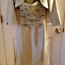 RICKIE FREEMAN DRESS-TERI JON NITES-SHIRRED GOWN & BOLERO JACKET-SEAFOAM-SIZE 2