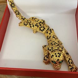 Broche Gold Filled Leopardo Piedras Verdes Movible Joya Antigua
