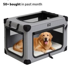 PAWYAGE
42 Inch Foldable Dog Crate with Plush Mat,
Soft Dog Kennel 5 Mesh Windows Cationic
Fabric Soft Side Dog Crate for Extra Large
Dogs Trav