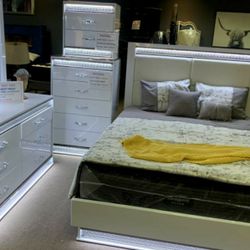 Glam L.E.D. w/ Fabric Upholstered Headboard Set $10 down