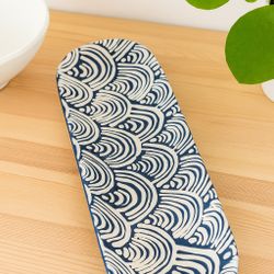 Short Stories China 1990s Stoneware Ceramic Navy White Serving Tray, 14x4.75x1.5