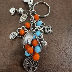 Orange and Blue Crystal Beaded bag charms and Keychain