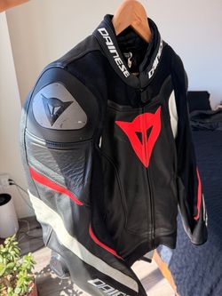 Dainese Leather Motorcycle Jacket – Black/White/Red