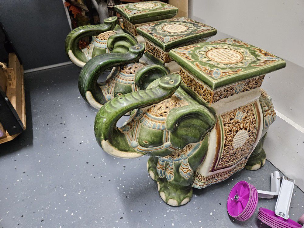 Three Chinese Ceramic Elephants 20"Lx18"Hx9"W