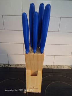 Sunbeam 5 Piece Stainless Steel Cutlery Set In Pinewood Block PENDING PICKUP 