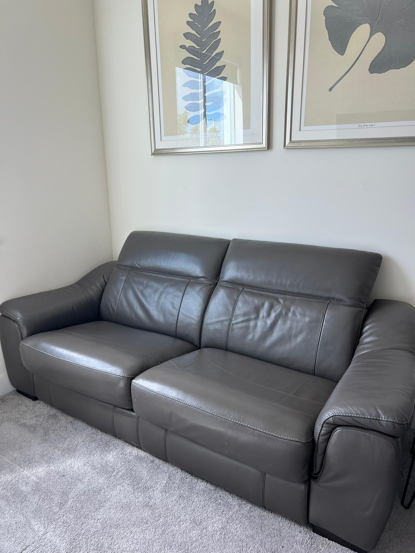 Sofa Leather Sleeper Gray