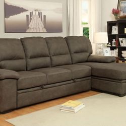 Sectional Convertible Bed W Storage Chaise Ash Brown Faux Nubuck. New Especial Price